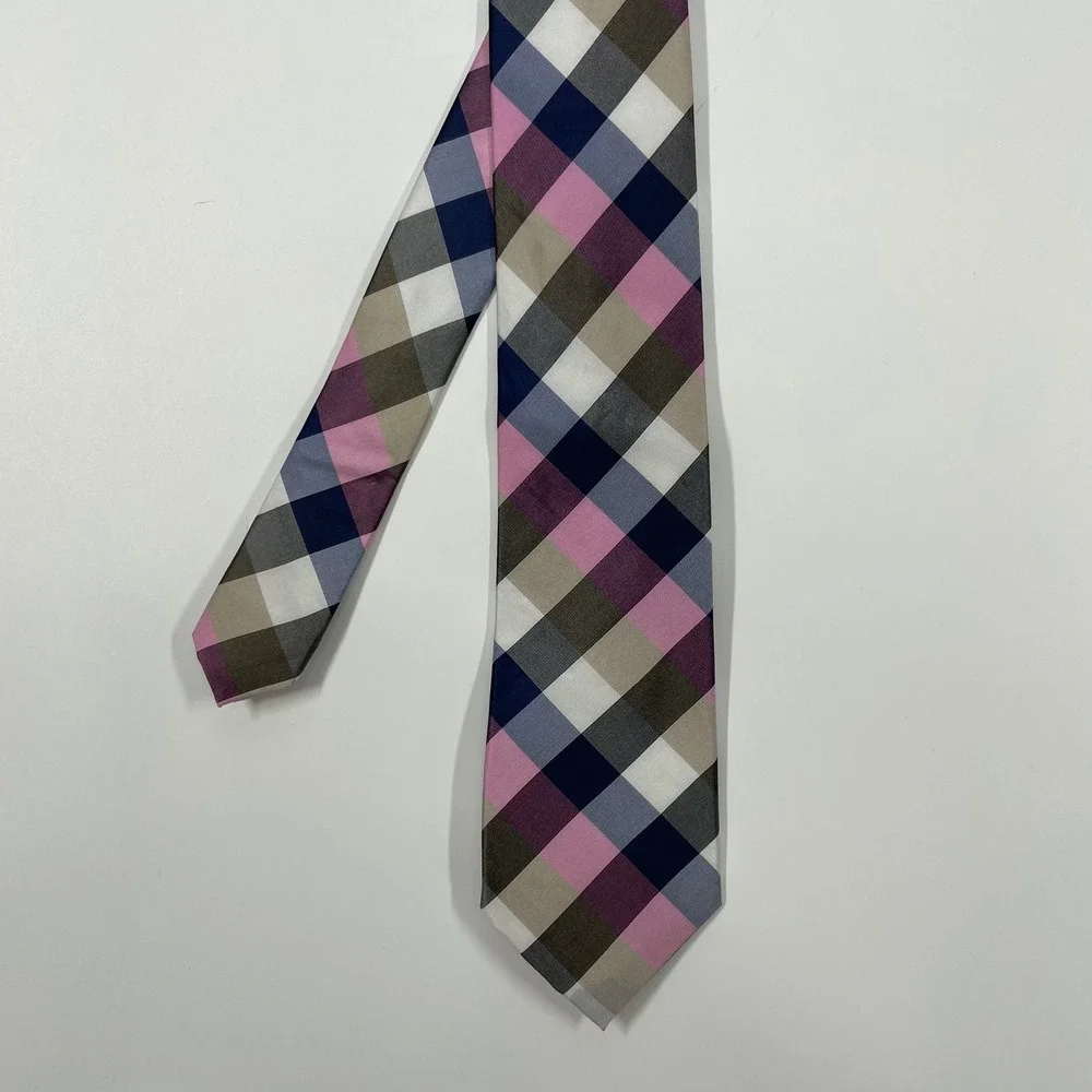 Chaps Multicolor Gingham Plaid Silk Necktie Mens One Size